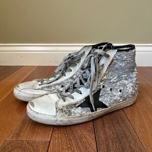 Golden Goose Women’s Francy In Nylon With All-Over Silver Sequins Size 40 US 10